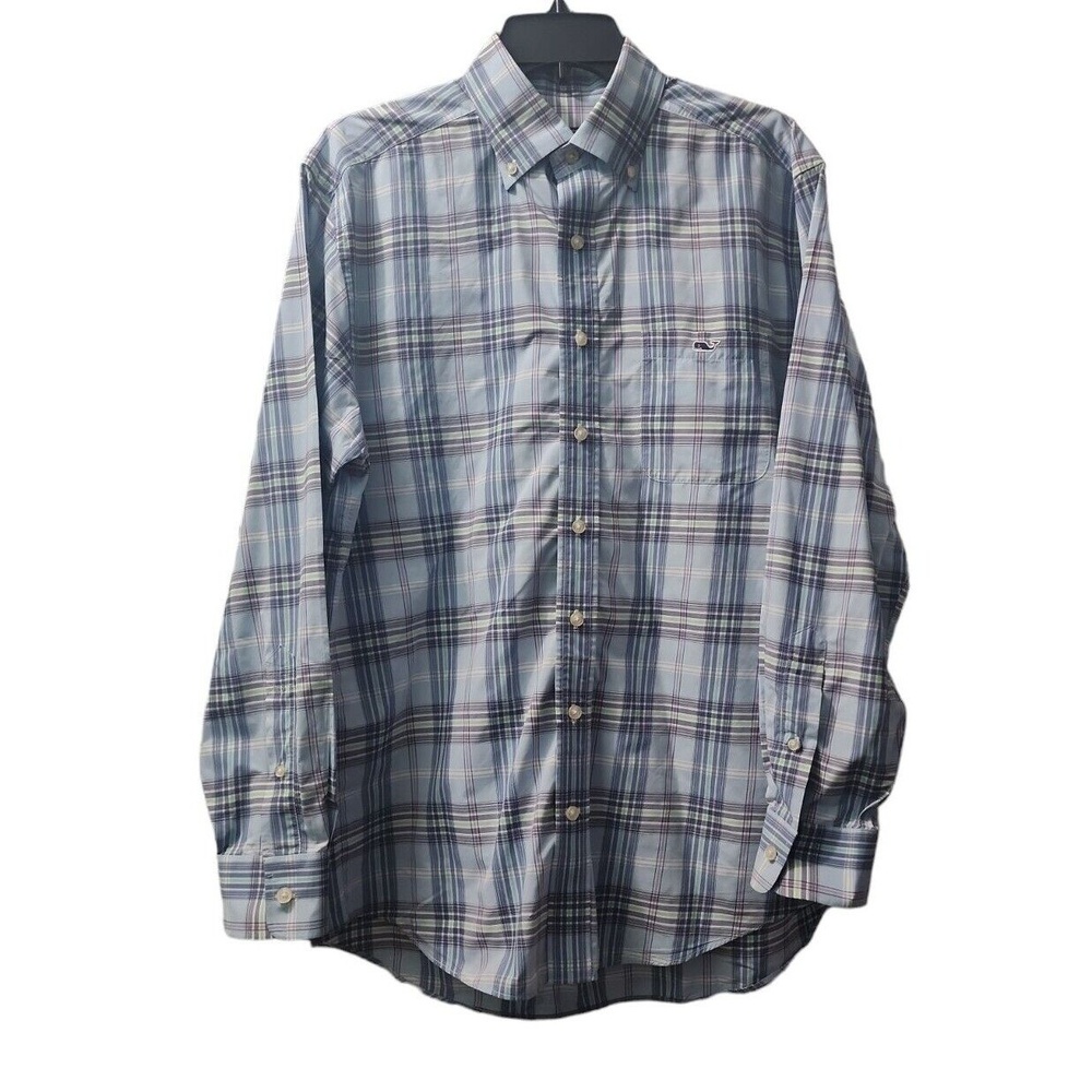 Vineyard Vines Plaid Button‎ Down Long Sleeve Whale Logo Shirt Mens Size